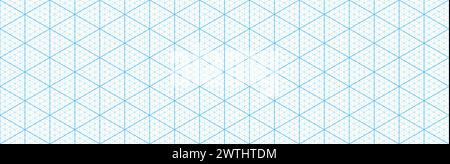 Blue isometric triangular grid pattern, paper mesh background. Seamless guide for engineering or mechanical layout drawing and sketching. Blueprint for architecture and design projects Stock Vector