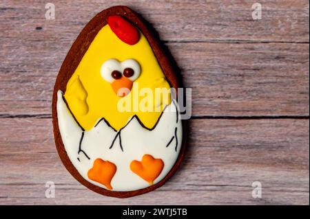 Easter gingerbread cookie on  wooden table. Cookies for Easter Stock Photo