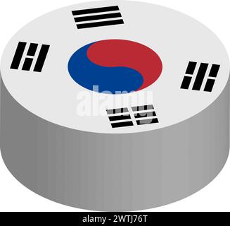 South Korea flag - 3D isometric circle isolated on white background. Vector object. Stock Vector