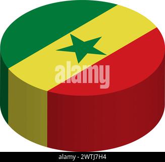 Senegal flag - 3D isometric circle isolated on white background. Vector object. Stock Vector