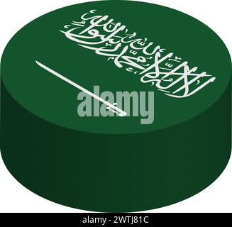 Saudi Arabia flag - 3D isometric circle isolated on white background. Vector object. Stock Vector