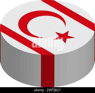 Northern Cyprus flag - 3D isometric circle isolated on white background. Vector object. Stock Vector