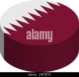 Qatar flag - 3D isometric circle isolated on white background. Vector object. Stock Vector
