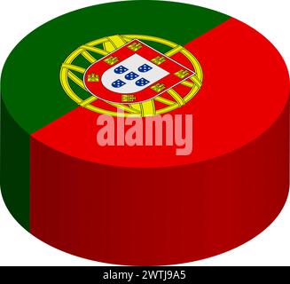 Portugal flag - 3D isometric circle isolated on white background. Vector object. Stock Vector