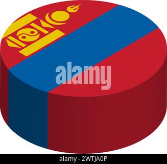 Mongolia flag - 3D isometric circle isolated on white background. Vector object. Stock Vector