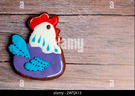 Easter gingerbread cookie on  wooden table. Cookies for Easter Stock Photo