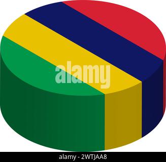 Mauritius flag - 3D isometric circle isolated on white background. Vector object. Stock Vector