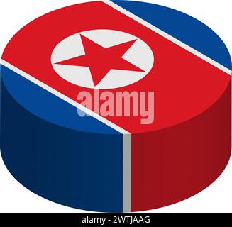 North Korea flag - 3D isometric circle isolated on white background. Vector object. Stock Vector