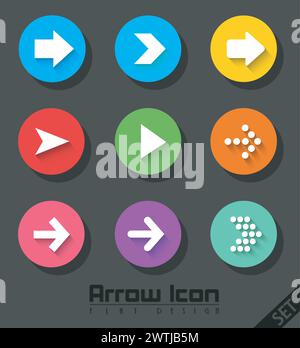 Arrow Icon Set Flat Design, Vector Illustration Stock Vector