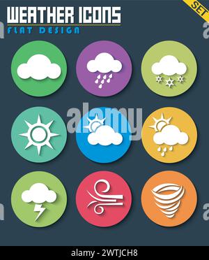 Weather Icons Set Flat Design, Vector Illustration Stock Vector