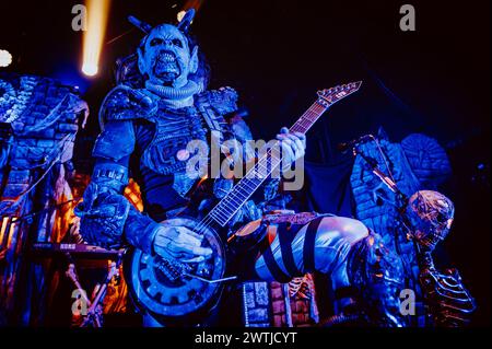 Copenhagen, Denmark. 17th Mar, 2024. The Finnish hard rock band Lordi performs a live concert at Pumpehuset in Copenhagen. Here guitarist Kone is seen live on stage. (Photo Credit: Gonzales Photo/Alamy Live News Stock Photo