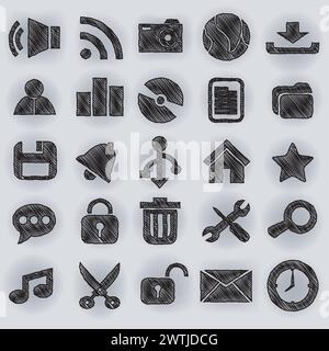 Desktop Icons Pen Shading Effect Sets, Vector Illustration Stock Vector