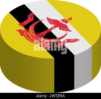 Brunei flag - 3D isometric circle isolated on white background. Vector object. Stock Vector