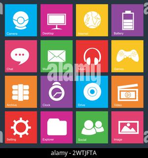 Colored Computer Icons metro style set, Vector Illustration Stock Vector