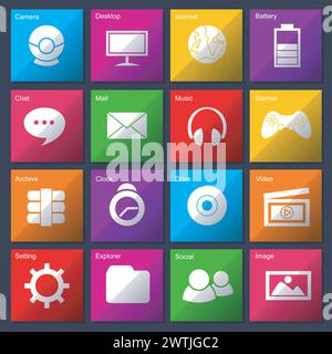 Colored Computer Icons metro style set, Vector Illustration Stock Vector