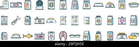 Cat food icon outline vector. Canned food. Pet package thin line color flat isolated Stock Vector