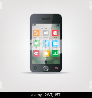 Touchscreen Mobile Phone with Metro Style Icon Menu, Vector Illustration Stock Vector