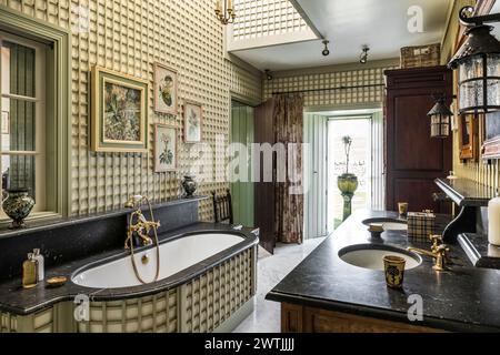 Decorative panelling in bathroom of luxury hotel in Ardfin on the Isle of Jura, Inner Hebrides, Scotland, UK Stock Photo