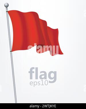 Waving Red Flag, Vector Illustration Stock Vector