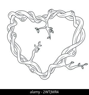 Love Frame Made From Tree Branches Outlines, Vector Illustration Stock Vector