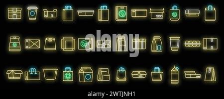 Eco packaging icons set outline vector. Eco waster. Organic recycling neon color isolated Stock Vector