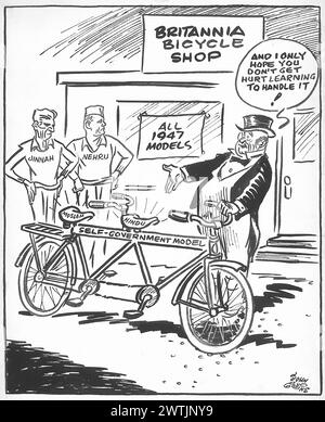 Cartoon - Bicycle Built for Two. John Collins (1917-2007) Stock Photo