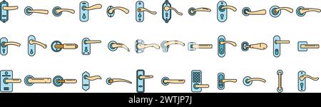 Door handles icons set outline vector. Domestic control. Electric doorknob thin line color flat isolated Stock Vector