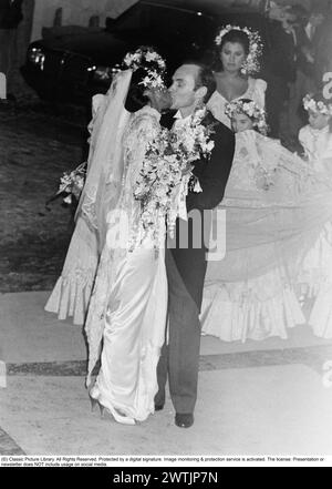 Diana Ross with Arne Naess at their wedding 1 february 1986 held at Romainmotier Switzerland. The norwegian businessman was Diana Ross second husband. They divorced 2000. Stock Photo