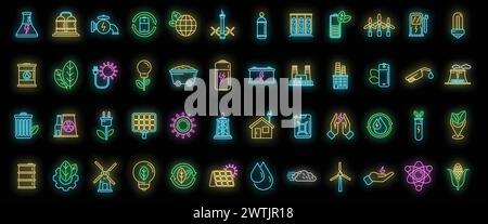 Natural resources icons set outline vector. Nature energy. Clean save neon color isolated Stock Vector