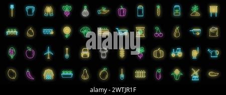 Eco farming icons set outline vector. Agriculture farmer. Local produce neon color isolated Stock Vector