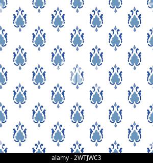 Abstract classic small blue flowers motif pattern, white background. Traditional Indian, Arabic fabric paisley design for dress, shirt. Textile swatch Stock Vector