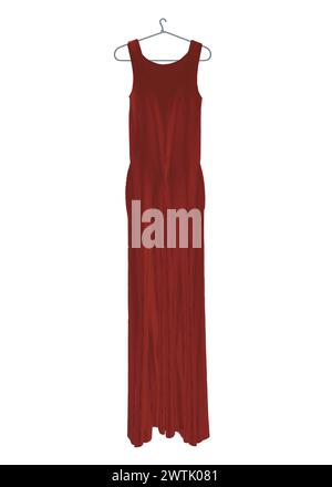 Polygonal model of a red long woman dress hanging on a hanger made isolated on a white background. Vector illustration. 3D. Stock Vector