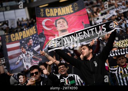 Turin, Italy. 17 March 2024. Fans of Juventus FC show their support prior to the Serie A football match between Juventus FC and Genoa CFC. Credit: Nicolò Campo/Alamy Live News Stock Photo