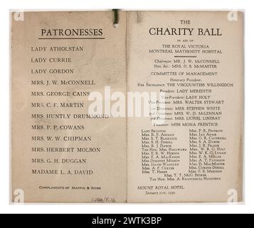 Dance card - The Charity Ball in aid of the Royal Victoria Montreal Maternity Hospital Stock Photo