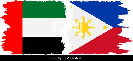 Philippines and United Arab Emirates grunge flags connection, vector Stock Vector