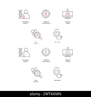 AI Benefits in Medicine Vector Icons Improving Treatment and Efficiency Stock Vector
