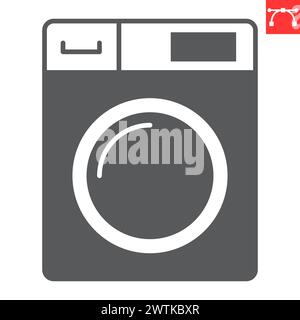 Washing machine glyph icon, home appliances and laundry, dryer machine vector icon, vector graphics, editable stroke solid sign, eps 10. Stock Vector