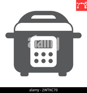 Multicooker glyph icon, home appliances and kitchen, pressure cooker vector icon, vector graphics, editable stroke solid sign, eps 10. Stock Vector