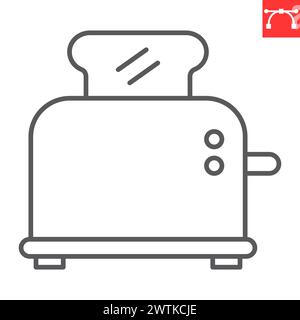 Bread toaster line icon, home appliances and kitchen equipment , toast machine vector icon, vector graphics, editable stroke outline sign, eps 10. Stock Vector