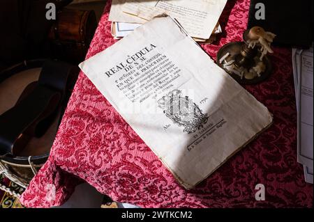 Interior of 'La Coronela' officials tent at the replica of a camp during historical recreation of 'Los Sitios', the events that took place in Zaragoza Stock Photo