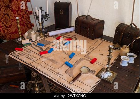 Interior of 'La Coronela' officials tent at the replica of a camp during historical recreation of 'Los Sitios', the events that took place in Zaragoza Stock Photo