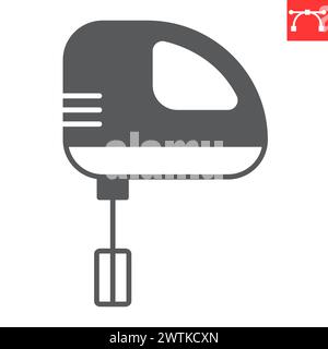 Hand mixer glyph icon, home appliances and kitchen equipment , electrical mixer vector icon, vector graphics, editable stroke solid sign, eps 10. Stock Vector