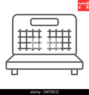 Waffle iron line icon, home appliances and kitchen equipment , waffle iron vector icon, vector graphics, editable stroke outline sign, eps 10. Stock Vector