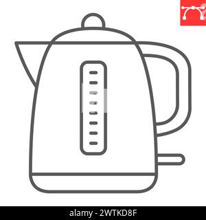 Electric kettle line icon, home appliances and kitchen equipment , teakettle vector icon, vector graphics, editable stroke outline sign, eps 10. Stock Vector