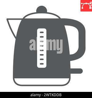 Electric kettle glyph icon, home appliances and kitchen equipment , teakettle vector icon, vector graphics, editable stroke solid sign, eps 10. Stock Vector