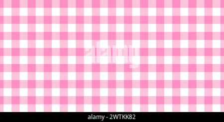 Pink and white checkered pattern. Cute gingham or vichy background. Tablecloth, napkin, picnic plaid, towel, baby girl blanket top view. Fabric flannel, linen or cotton print. Vector flat illustration Stock Vector