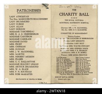 Dance card - The Charity Ball in aid of the Royal Victoria Montreal Maternity Hospital Stock Photo