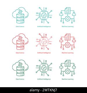 Comparing Data Science AI ML Vector Icons Essential Visual Reference Stock Vector