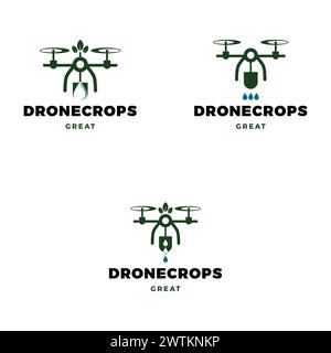 Set of Drone Crops Icon Logo Design Template Stock Vector