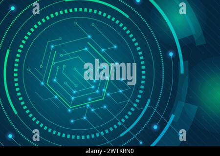 Abstract background. Tech data connect, blue line innovate system of internet network, future of business. Horizontal banner design. Green glowing backdrop, digital texture. Wallpaper vector concept Stock Vector
